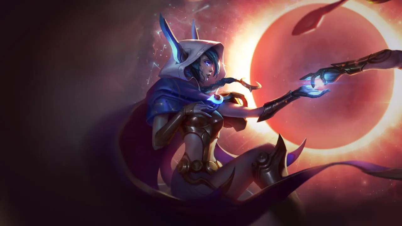 Cosmic Dusk Xayah splash art